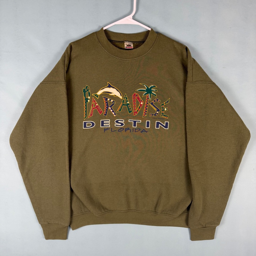 Vintage 90s Fruit of the Loom Mens XXL Olive Destin Heavy Sweatshirt Made USA